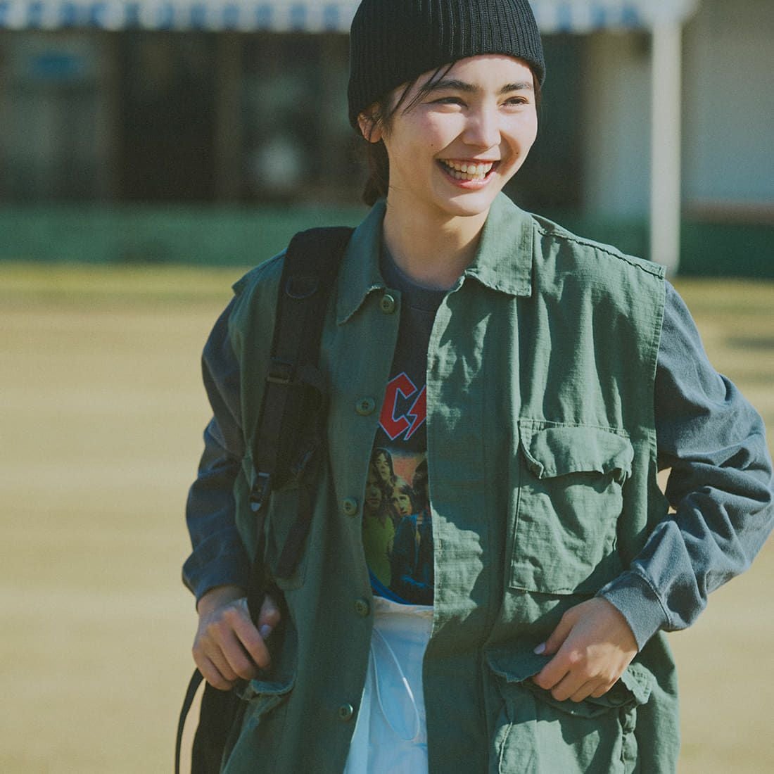 GOOD ROCK SPEED [グッドロックスピード] 別注 AC/DC ロゴプリントロングスリーブTシャツ [INTN-001-JF] BLACK &&モデル身長：165cm 着用サイズ：S&&