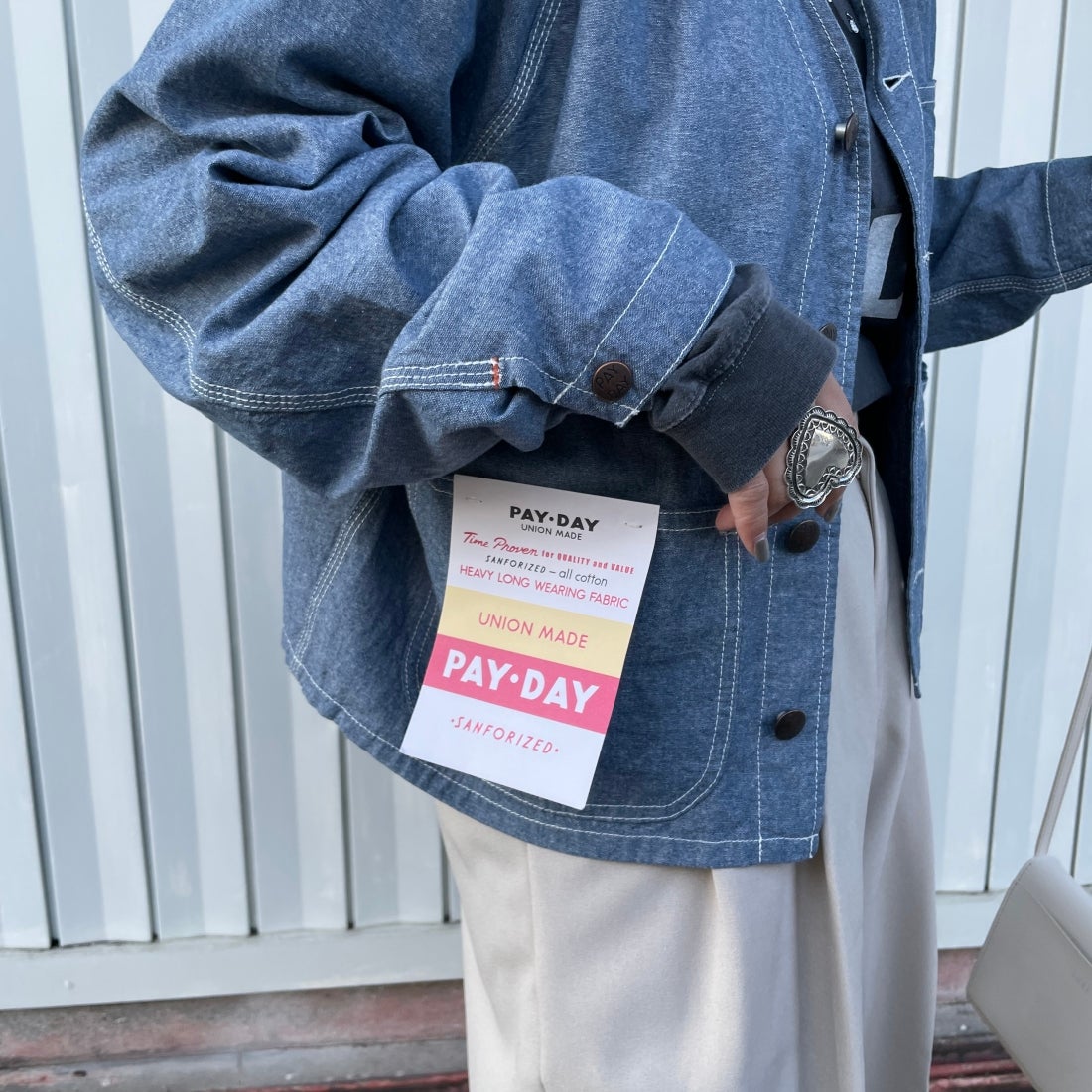 PAY DAY [ペイデイ] 別注 エンジニアジャケット [PD10-CA-IN4-JF] ｼｬﾝﾌﾞﾚｰ &&モデル身長：163cm 着用サイズ：F&&