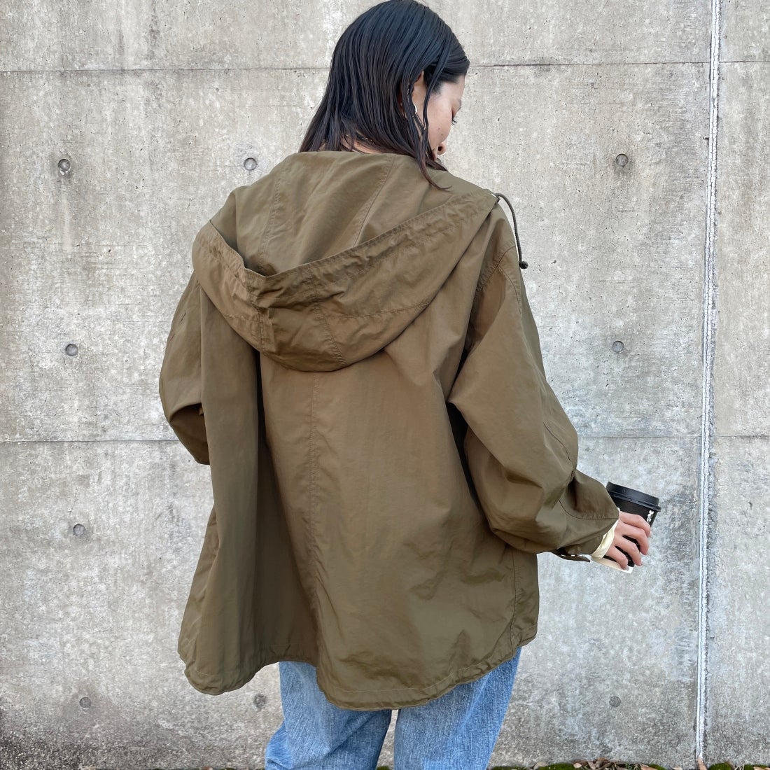 Jeans Factory Clothes [ジーンズファクトリークローズ] ショート丈 ナイロンモッズパーカー [IN1-CT-4] KHAKI &&モデル身長：163cm 着用サイズ：F&&