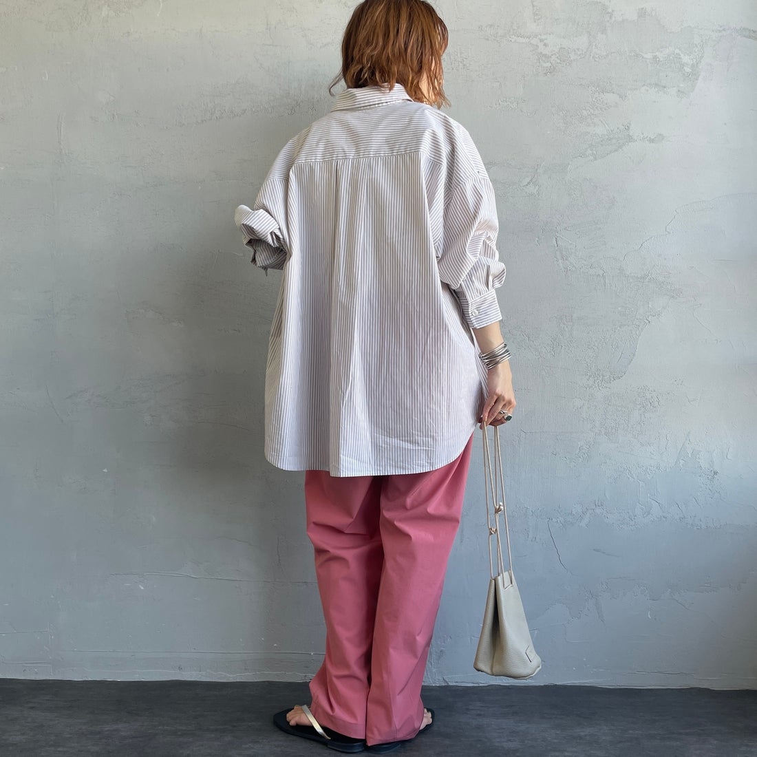 Jeans Factory Clothes [ジーンズファクトリークローズ] 7DAYSナイロンイージーパンツ [IN11-PT-5] ﾋﾟﾝｸ &&モデル身長：158cm 着用サイズ：F&&
