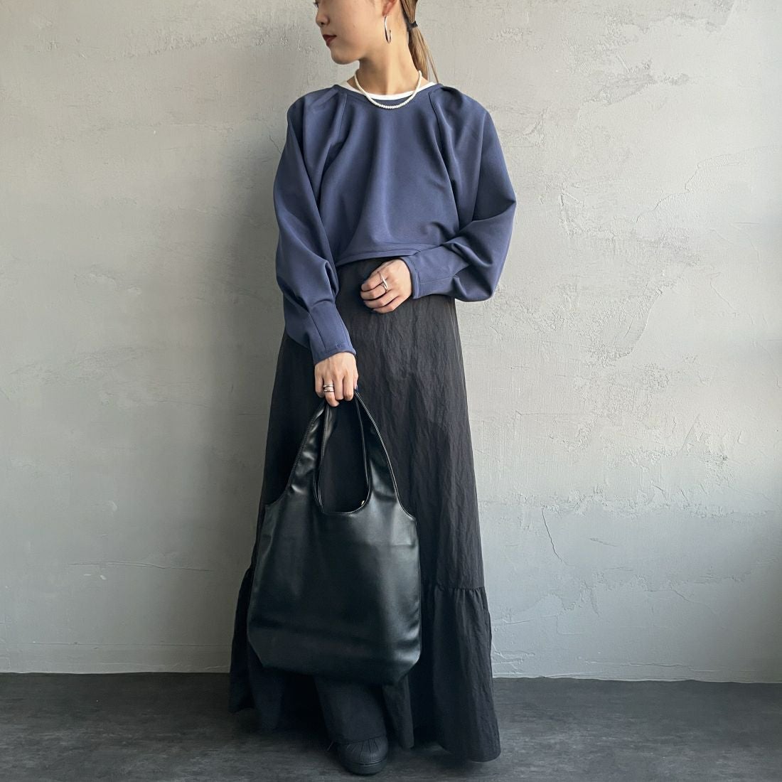 By/m [バイエム] ギャザーベルト付きカットボレロ [23142064] 12 D.BLUE &&モデル身長：156cm 着用サイズ：F&&