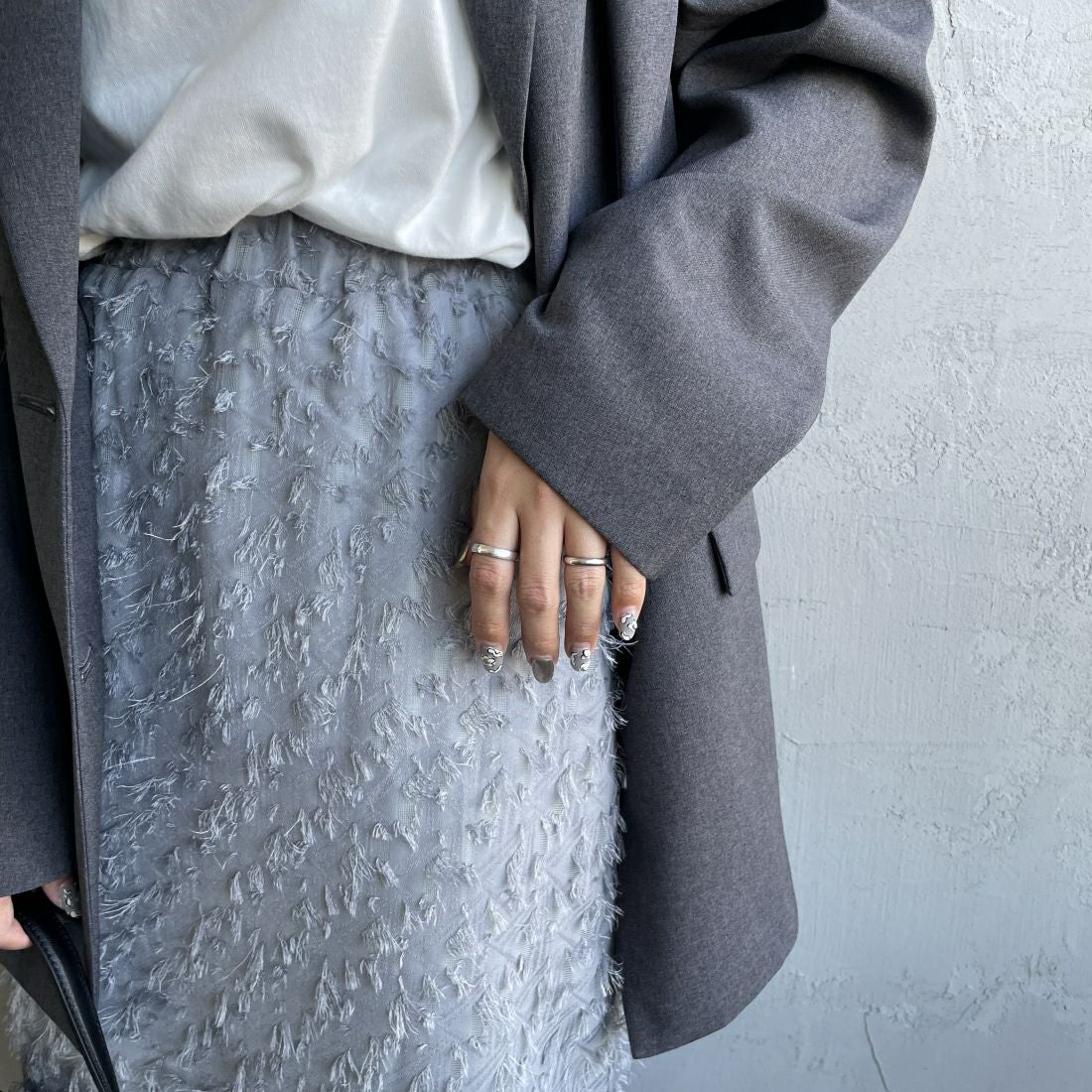 By/m [バイエム] ジャガードフリンジ フェザーナローロングスカート [23142061] 07 GRAY