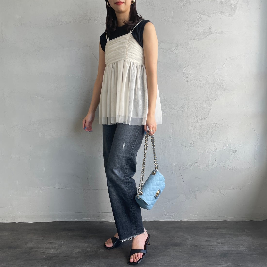 By/m [バイエム] ギャザーチュールキャミソール [24112008] 02 OFF &&モデル身長：163cm 着用サイズ：F&&