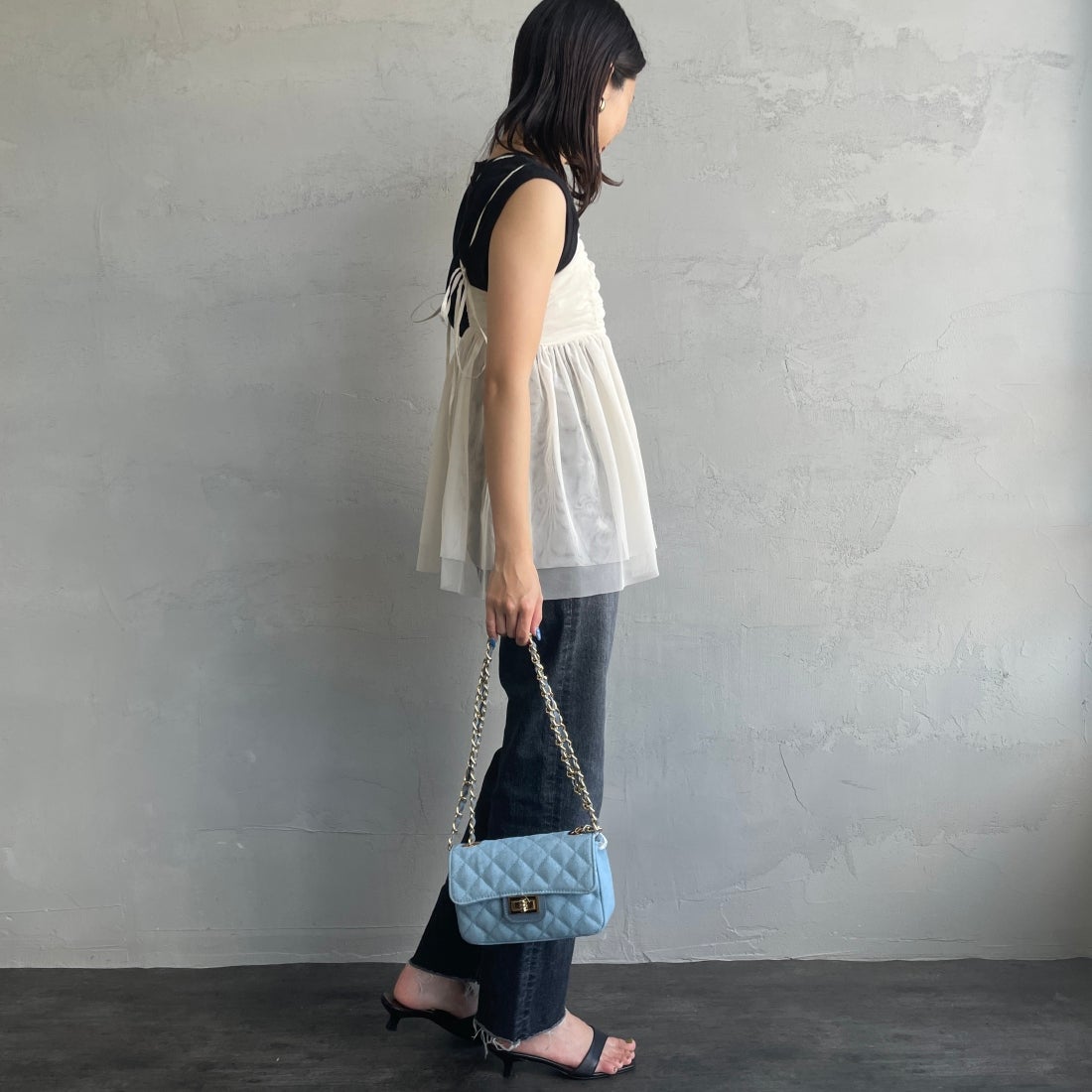 By/m [バイエム] ギャザーチュールキャミソール [24112008] 02 OFF &&モデル身長：163cm 着用サイズ：F&&