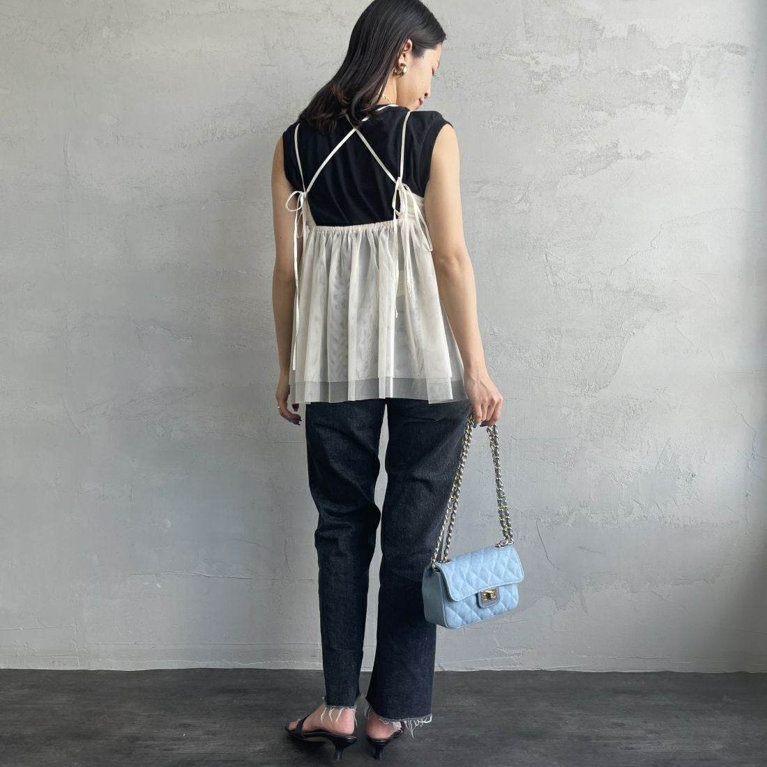 By/m [バイエム] ギャザーチュールキャミソール [24112008] 02 OFF &&モデル身長：163cm 着用サイズ：F&&