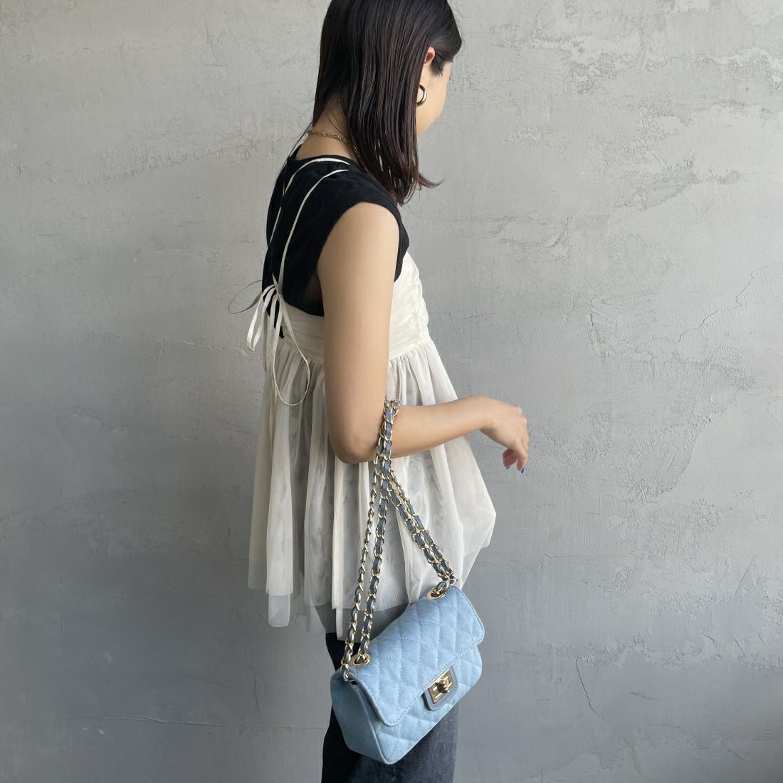 By/m [バイエム] ギャザーチュールキャミソール [24112008] 02 OFF &&モデル身長：163cm 着用サイズ：F&&