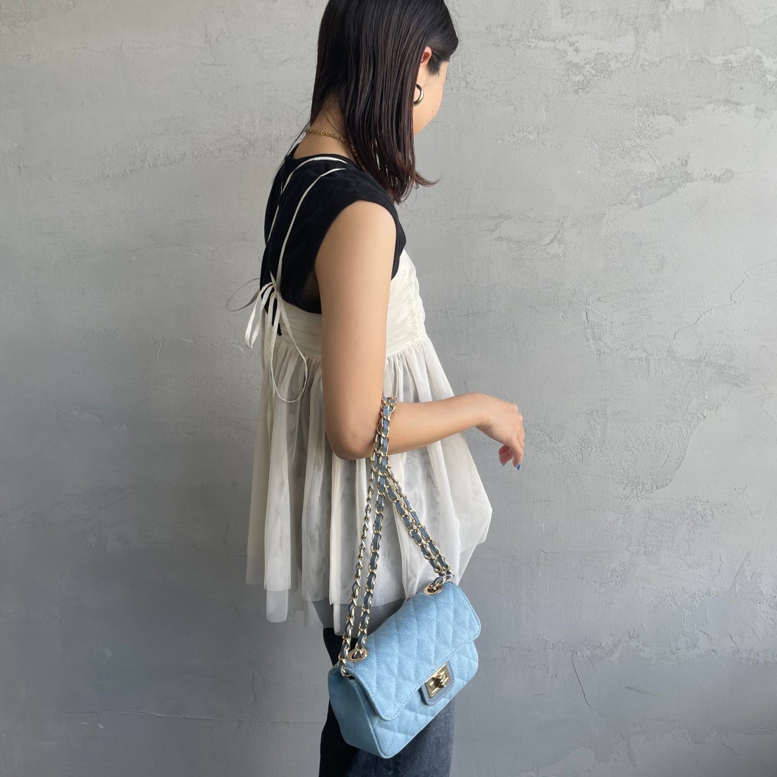 By/m [バイエム] ギャザーチュールキャミソール [24112008] 02 OFF &&モデル身長：163cm 着用サイズ：F&&