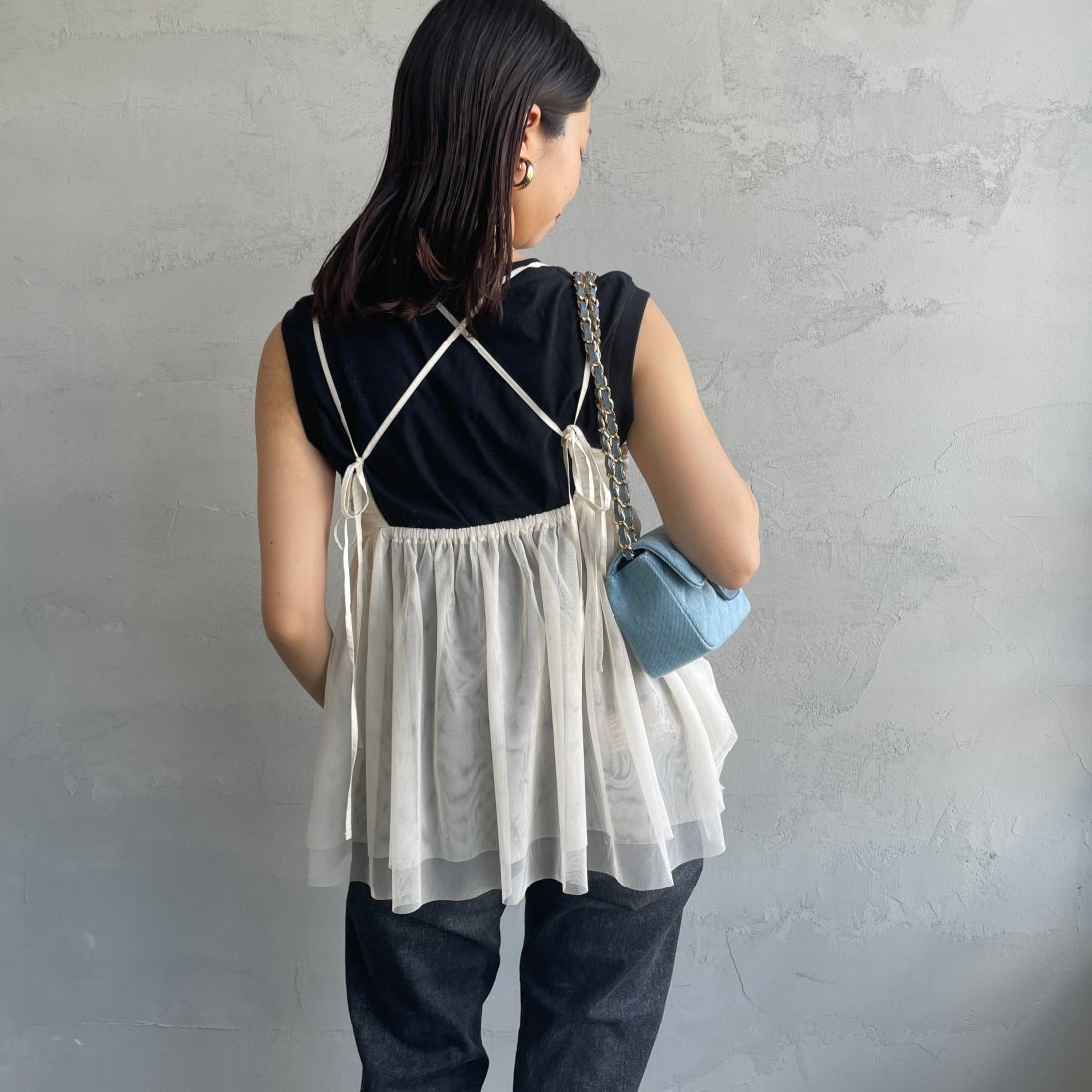 By/m [バイエム] ギャザーチュールキャミソール [24112008] 02 OFF &&モデル身長：163cm 着用サイズ：F&&