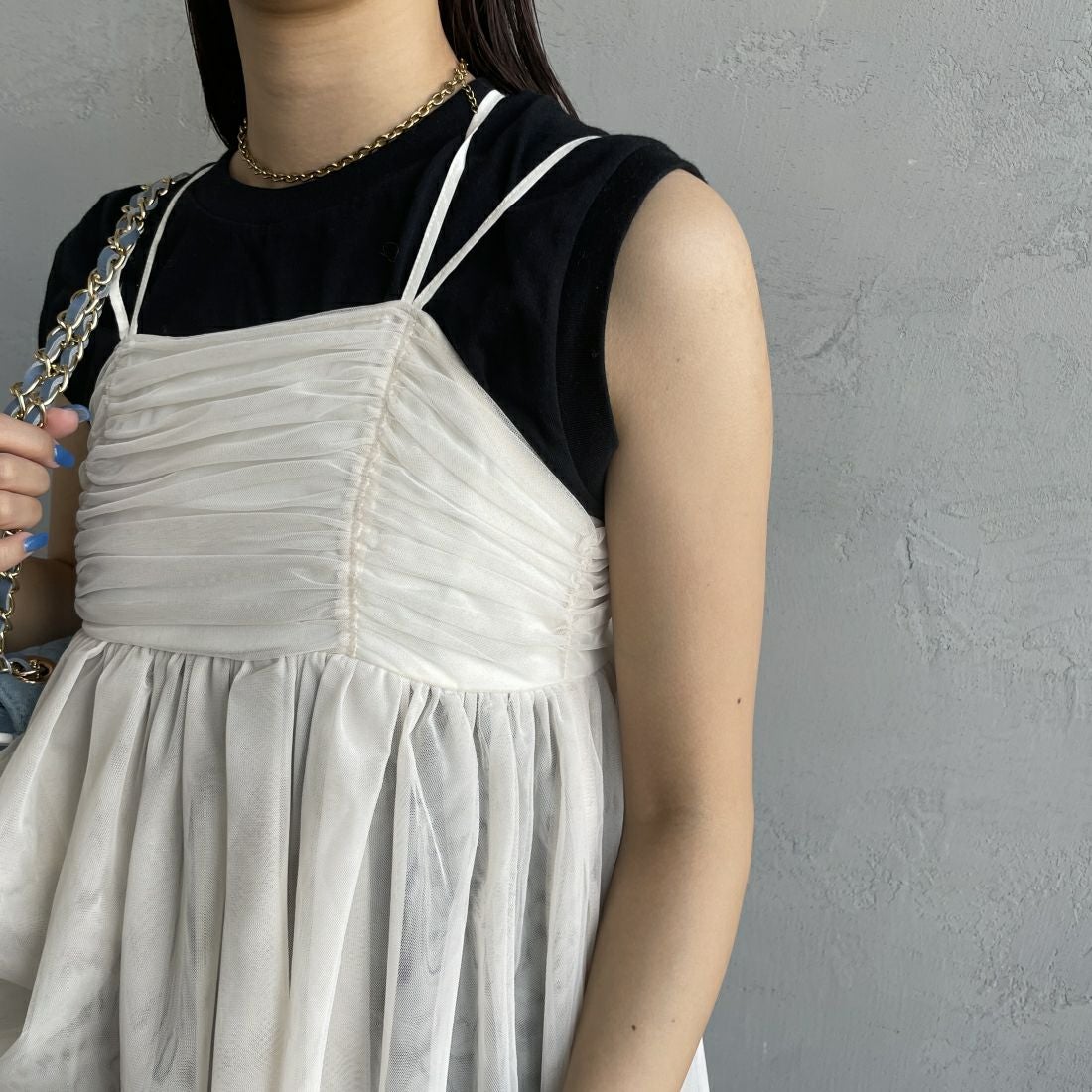 By/m [バイエム] ギャザーチュールキャミソール [24112008] 02 OFF &&モデル身長：163cm 着用サイズ：F&&