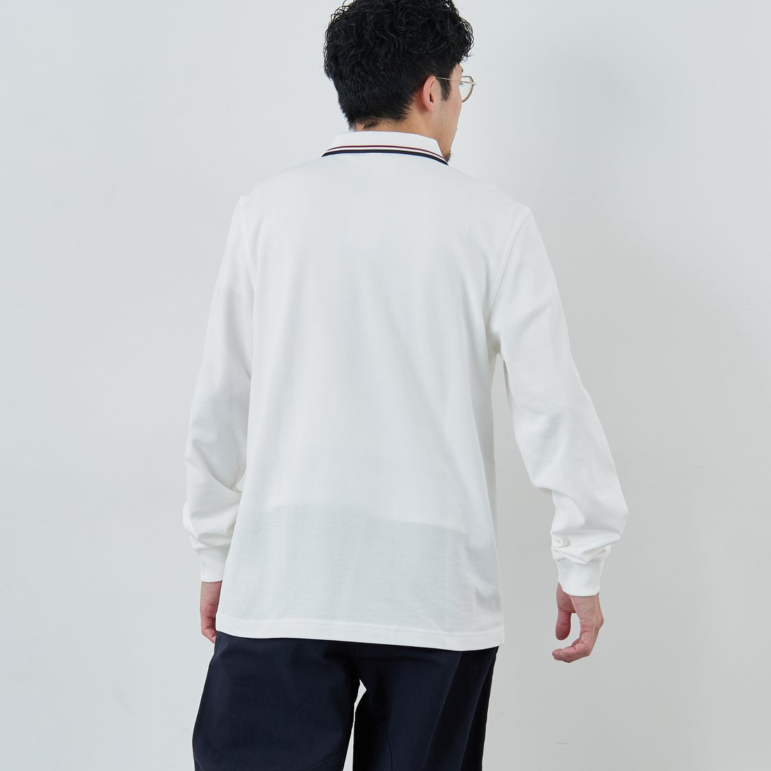 FRED PERRY [フレッドペリー] ツインティップライン ロングスリーブポロシャツ [M3636] T60 SNOW W &&モデル身長：168cm 着用サイズ：L&&