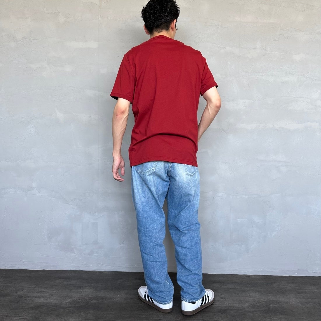 FRED PERRY [フレッドペリー] ワンポイントロゴ刺繍 ショートスリーブ リンガーTシャツ [M3519]  M02 BURNT &&モデル身長：167cm 着用サイズ：M&&