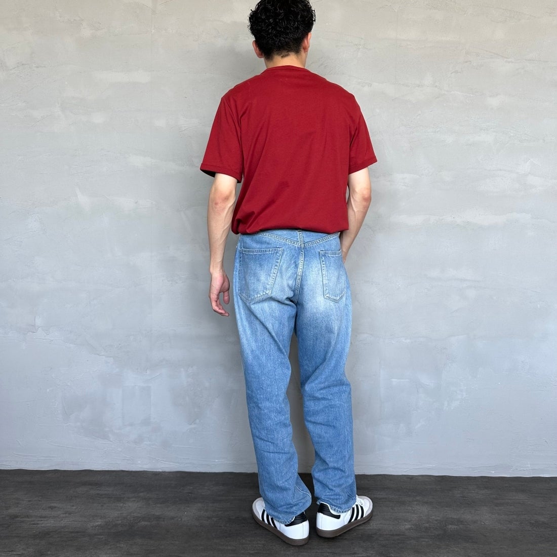 FRED PERRY [フレッドペリー] ワンポイントロゴ刺繍 ショートスリーブ リンガーTシャツ [M3519]  M02 BURNT &&モデル身長：167cm 着用サイズ：M&&