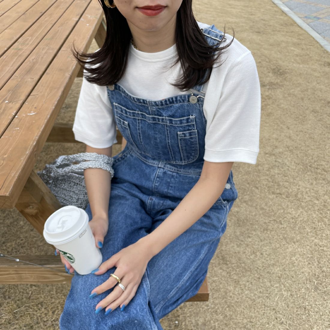 Health knit [ヘルスニット] 別注 ワッフルクルーネックTシャツ [HR24S-L022IN-JF] OFF&&モデル身長：163cm　着用サイズ：F&&