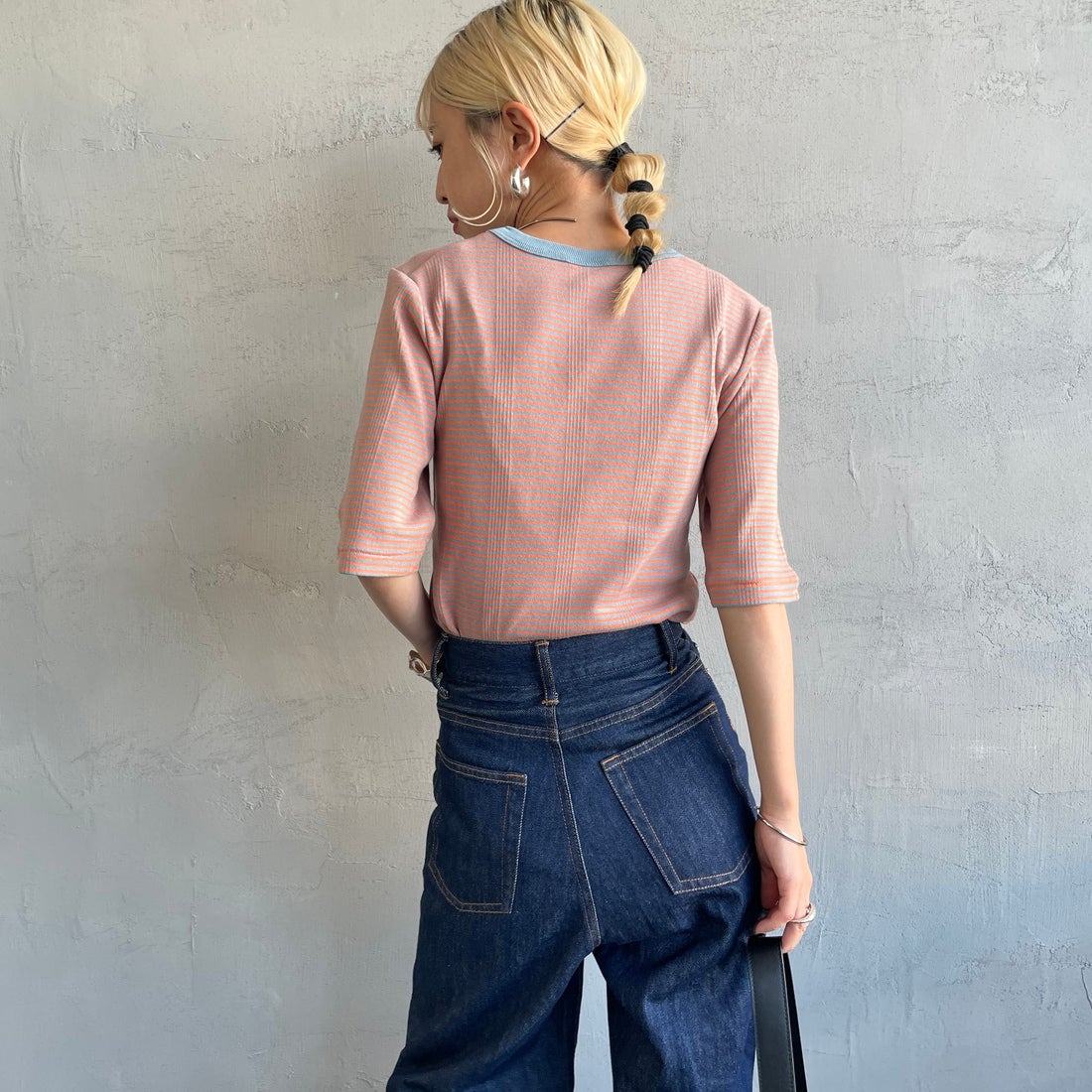 Robert P.Miller [ロバートピーミラー] 別注 5分袖クルーネックTシャツ [RM241-248IN-JF] SUNSET &&モデル身長：150cm 着用サイズ：F&&