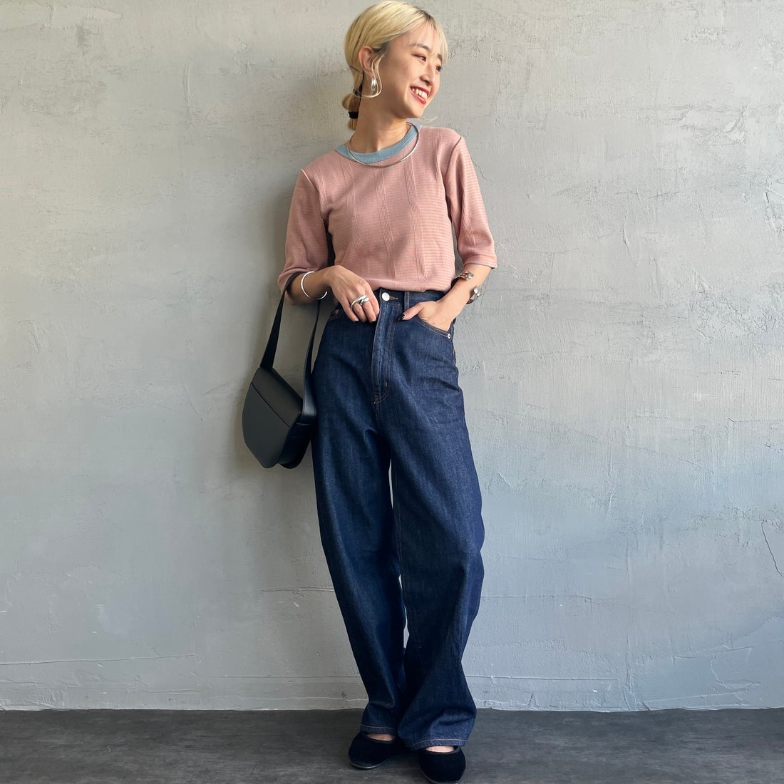 Robert P.Miller [ロバートピーミラー] 別注 5分袖クルーネックTシャツ [RM241-248IN-JF] SUNSET &&モデル身長：150cm 着用サイズ：F&&