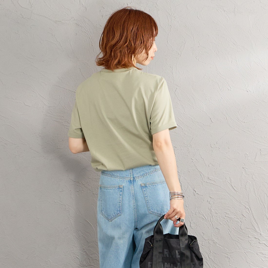 FRED PERRY [フレッドペリー] ワンポイントロゴ刺繍 ショートスリーブ リンガーTシャツ [M3519] R26 SEAGRA &&モデル身長：158cm 着用サイズ：S&&