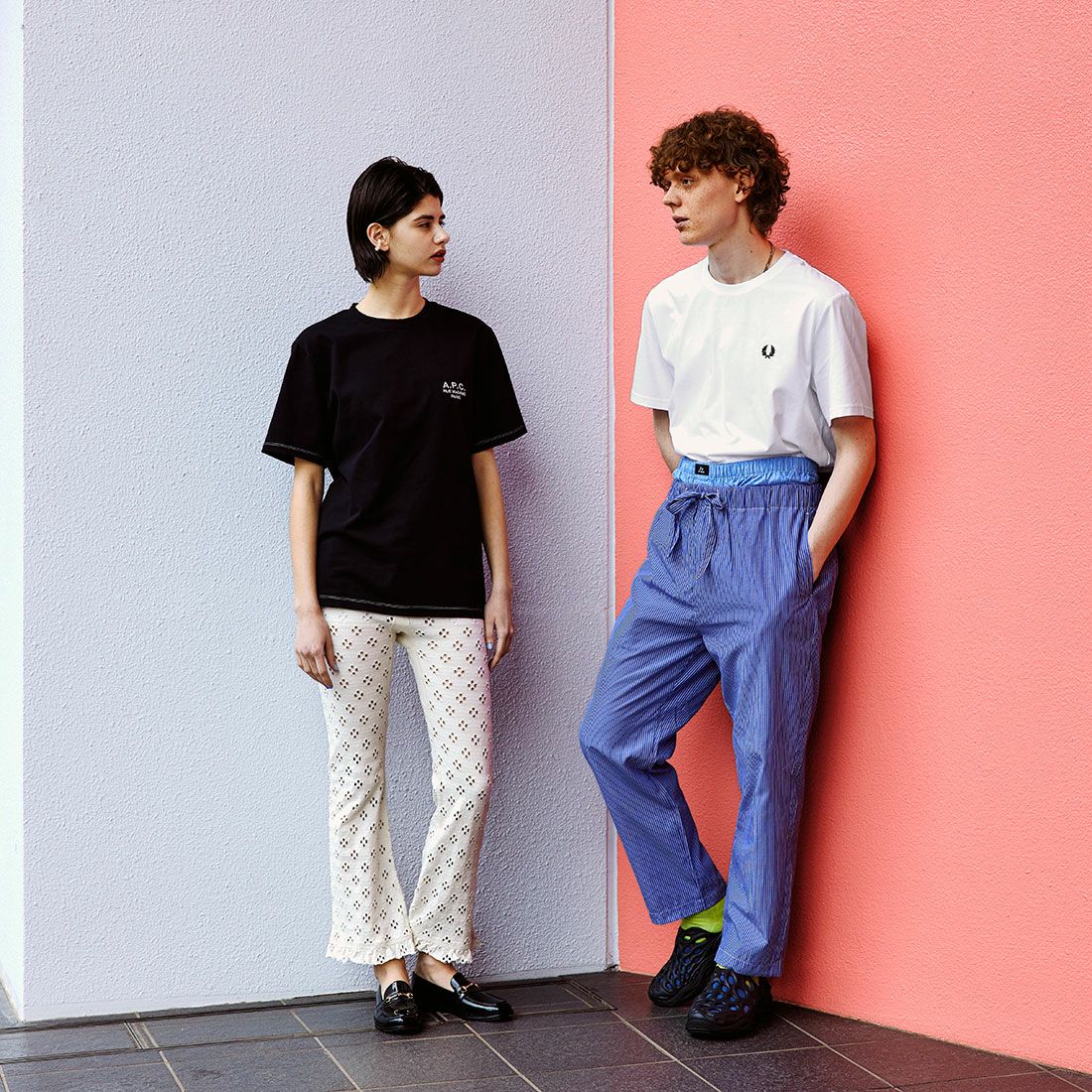 UNIVERSAL OVERALL [ユニバーサルオーバーオール] 別注 パジャマパンツ [U2411660IN-JF] NVY ST&&モデル身長：183cm 着用サイズ：L&&