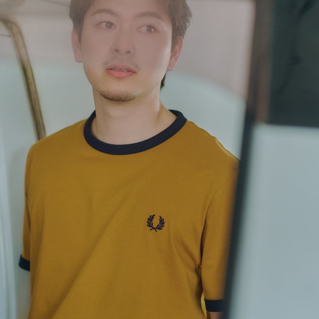 FRED PERRY [フレッドペリー] 別注 ワンポイントロゴ刺繍 ショートスリーブ リンガーTシャツ [M3519-JF] DARK CARAM