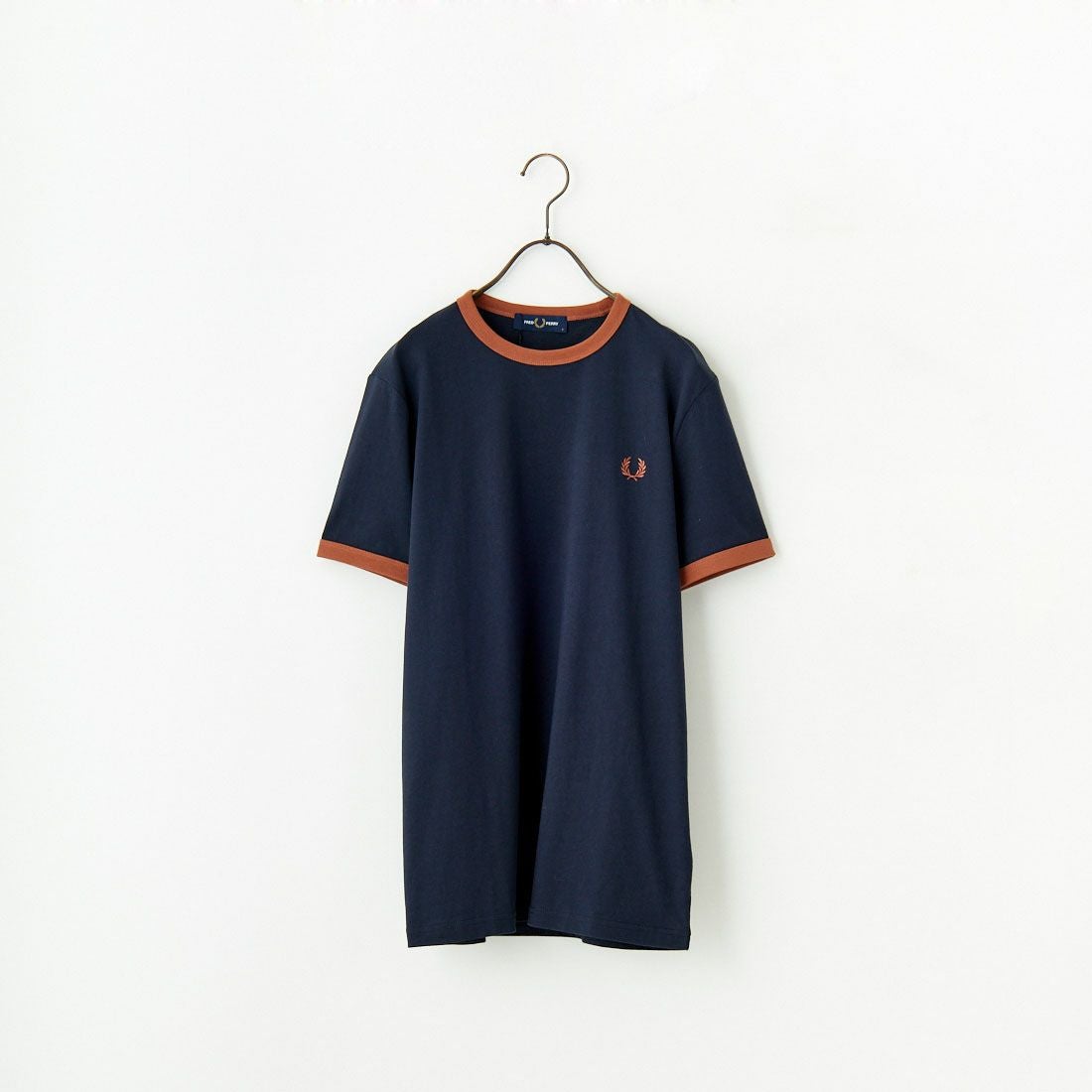 FRED PERRY [フレッドペリー] 別注 ワンポイントロゴ刺繍 ショートスリーブ リンガーTシャツ [M3519-JF] NAV/BRN