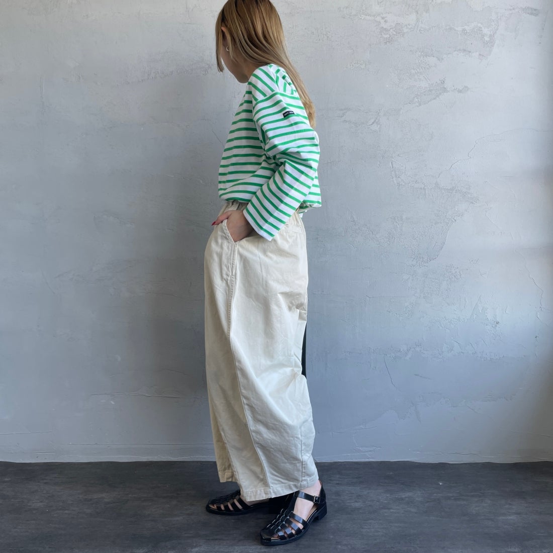 HARVESTY [ハーベスティ] サーカスパンツ [A11709] 31 IVORY &&モデル身長：156cm 着用サイズ：1&&