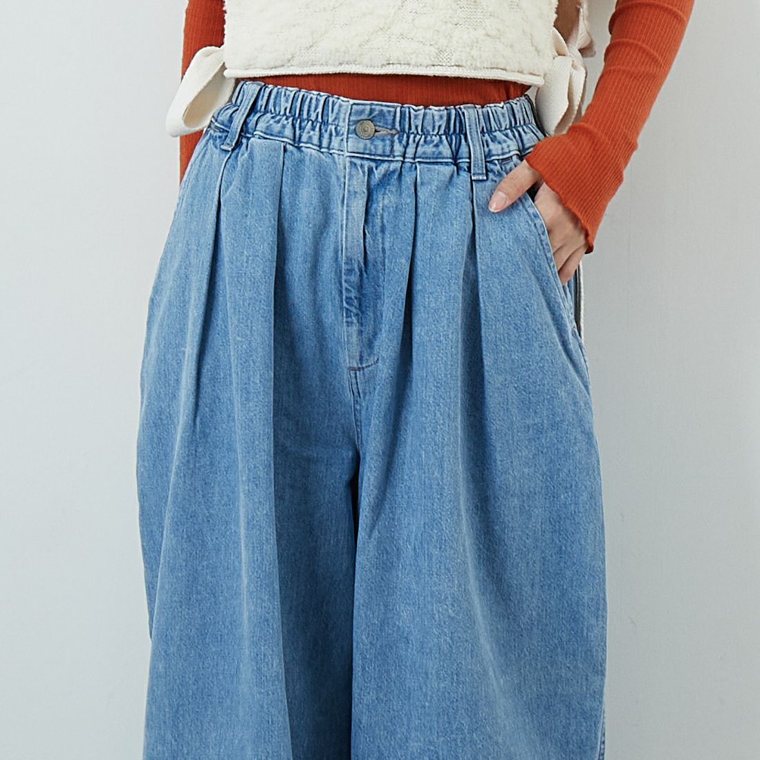 HARVESTY [ハーベスティ] デニムサーカスパンツ [A11801] 93 L.BLUE &&モデル身長：162cm 着用サイズ：1&&