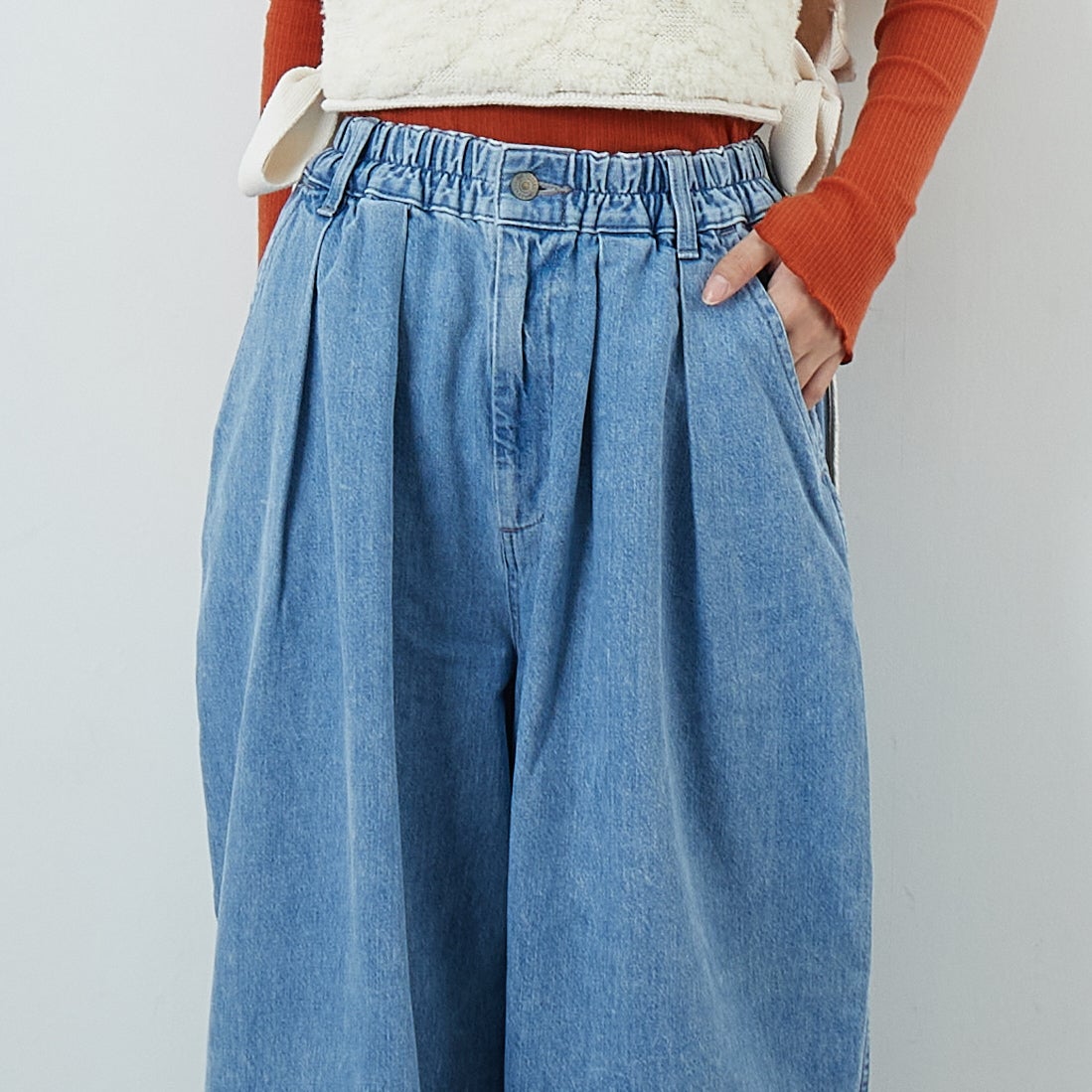 HARVESTY [ハーベスティ] デニムサーカスパンツ [A11801] 93 L.BLUE &&モデル身長：162cm 着用サイズ：1&&