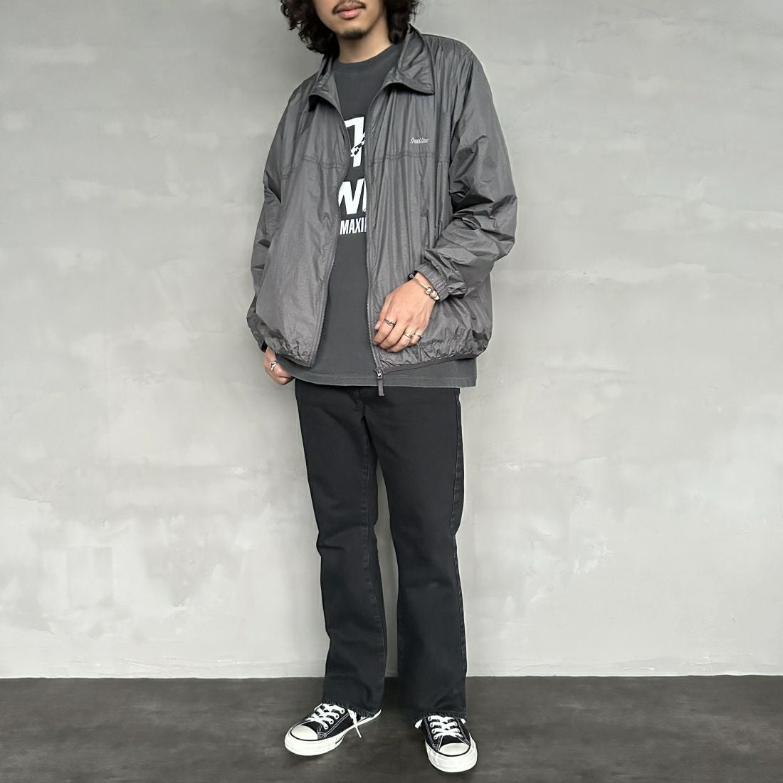 frostline [フロストライン] 別注 フルジップジャケット [FL1-JK-IN4-JF] CHARCOAL&&モデル身長：173cm 着用サイズ：M&&