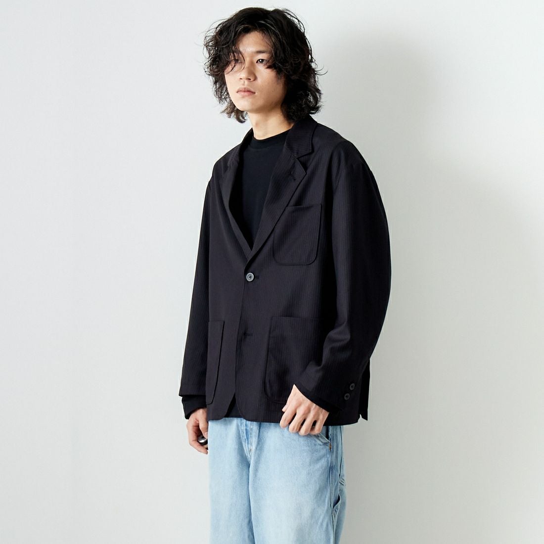 Noir Fabrik [ヌワールファブリック] ワイドジャケット [NF-241-018] BLACK ST &&モデル身長：182cm 着用サイズ：M&&