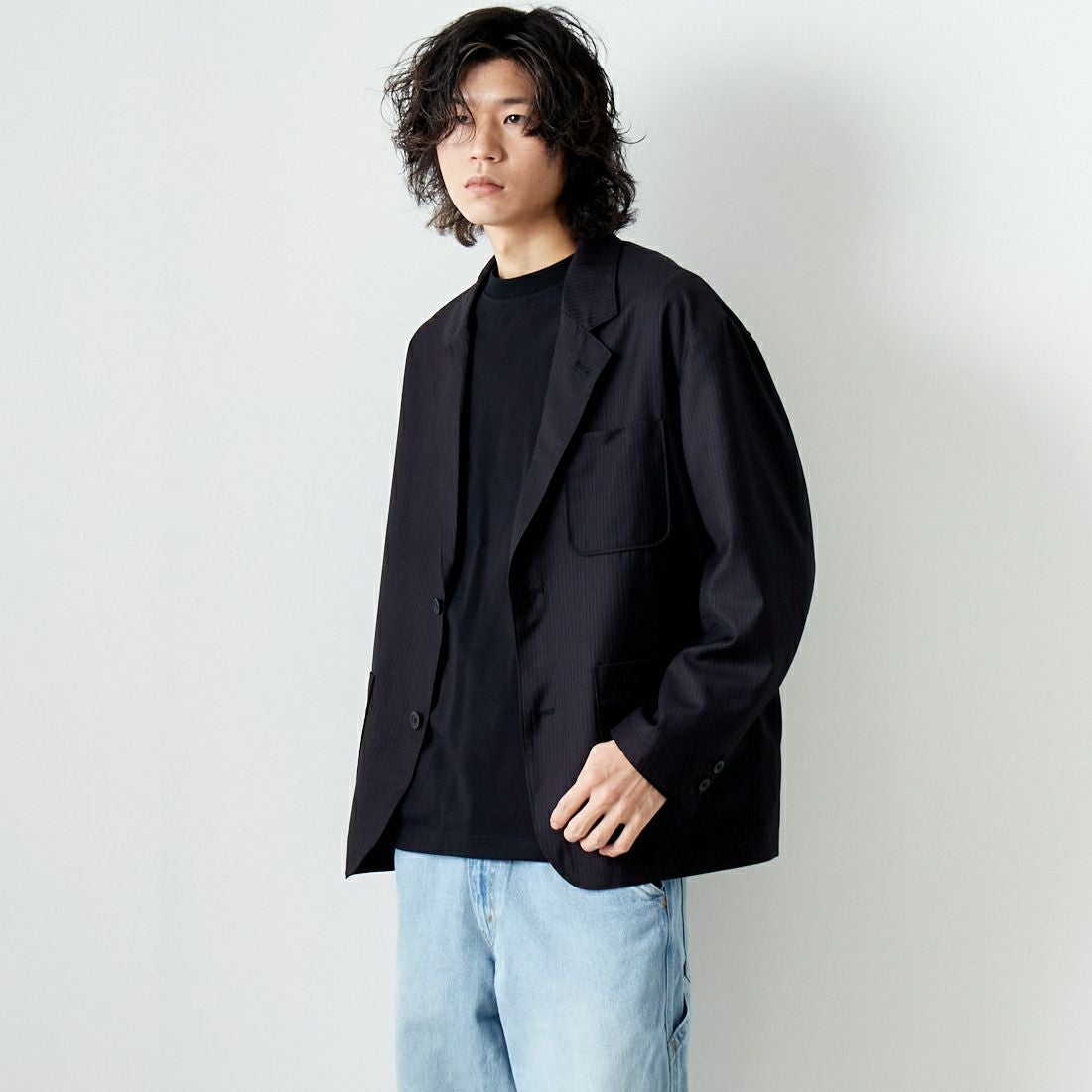 Noir Fabrik [ヌワールファブリック] ワイドジャケット [NF-241-018] BLACK ST &&モデル身長：182cm 着用サイズ：M&&