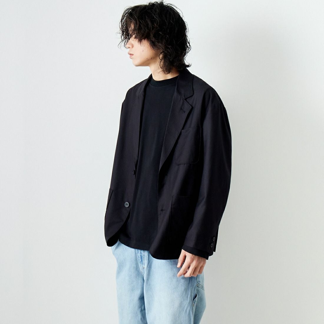 Noir Fabrik [ヌワールファブリック] ワイドジャケット [NF-241-018] BLACK ST &&モデル身長：182cm 着用サイズ：M&&