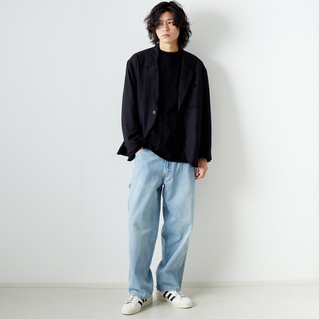 Noir Fabrik [ヌワールファブリック] ワイドジャケット [NF-241-018] BLACK ST &&モデル身長：182cm 着用サイズ：M&&