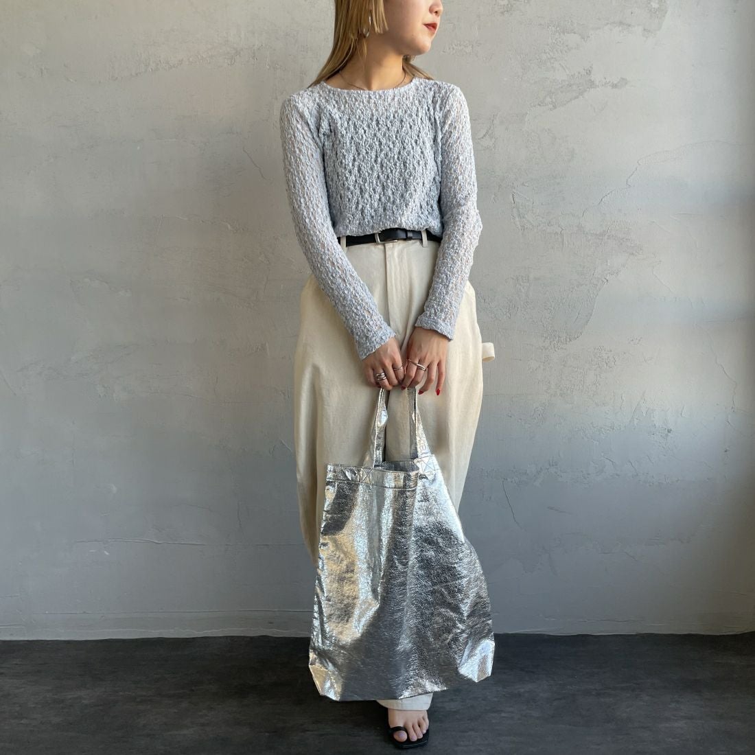 Jeans Factory Clothes [ジーンズファクトリークローズ] レース柄クルーネックシアーカットソー [21241058] 073 ｻｯｸｽ &&モデル身長：156cm 着用サイズ：F&&