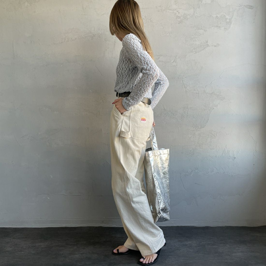 Jeans Factory Clothes [ジーンズファクトリークローズ] レース柄クルーネックシアーカットソー [21241058] 073 ｻｯｸｽ &&モデル身長：156cm 着用サイズ：F&&