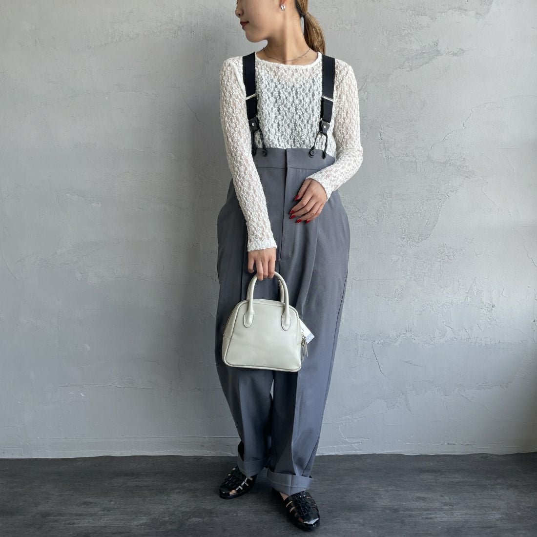 Jeans Factory Clothes [ジーンズファクトリークローズ] レース柄クルーネックシアーカットソー [21241058] 031 ｵﾌ &&モデル身長：156cm 着用サイズ：F&&