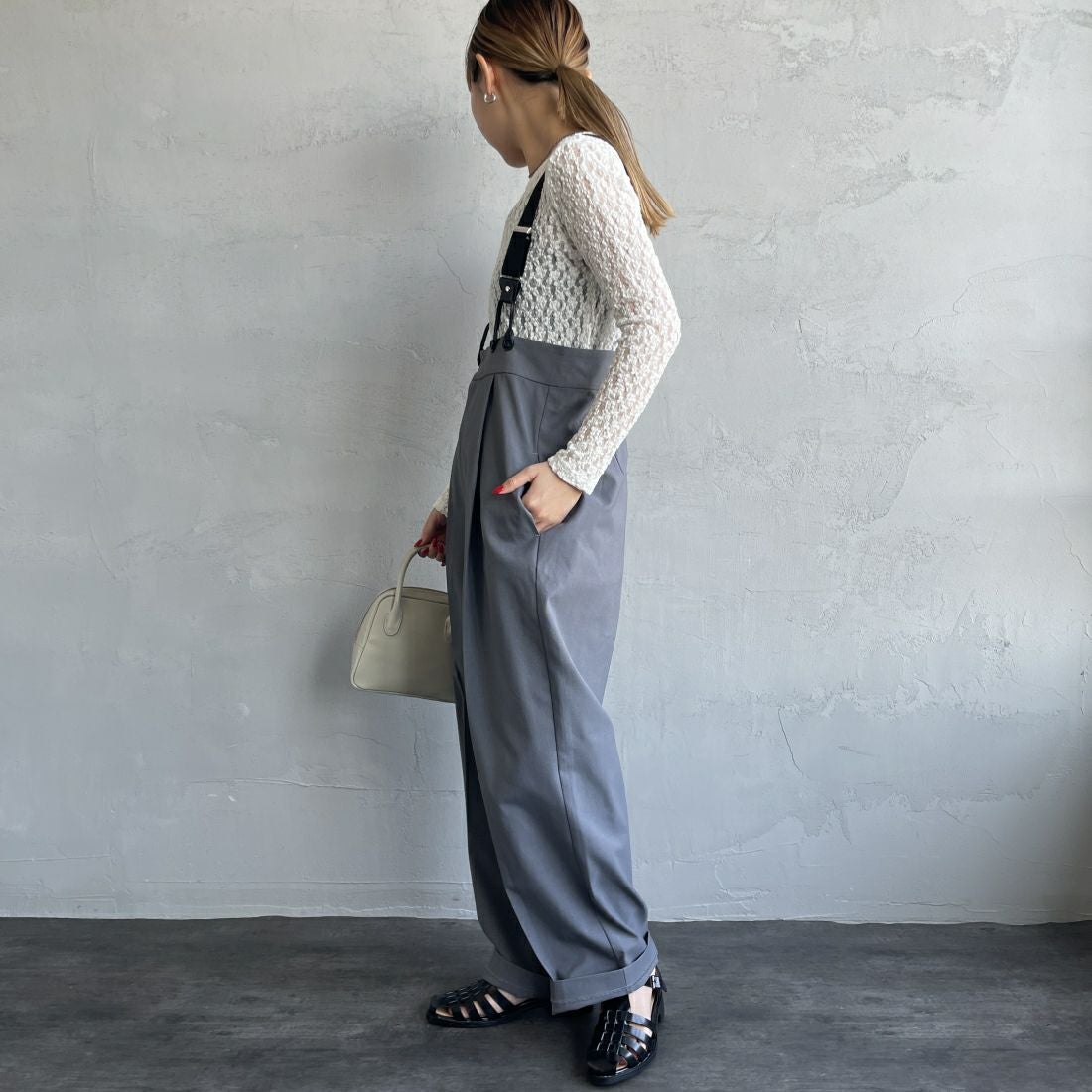 Jeans Factory Clothes [ジーンズファクトリークローズ] レース柄クルーネックシアーカットソー [21241058] 031 ｵﾌ &&モデル身長：156cm 着用サイズ：F&&