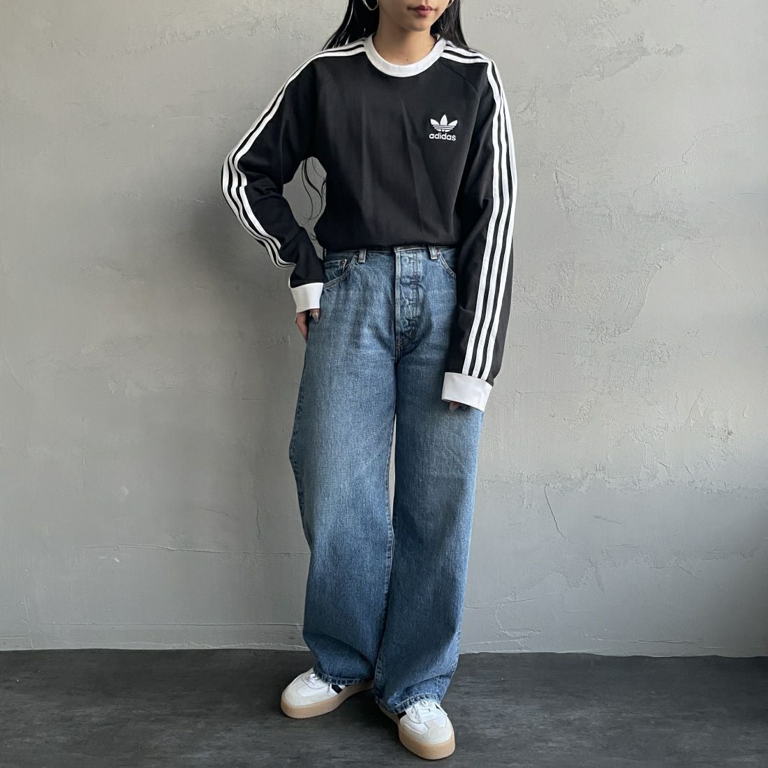 adidas Originals [アディダス オリジナルス] アディカラークラシックス スリーストライプス ロングスリーブTシャツ [BVB94]IA4877&&モデル身長：156cm　着用サイズ：S&&