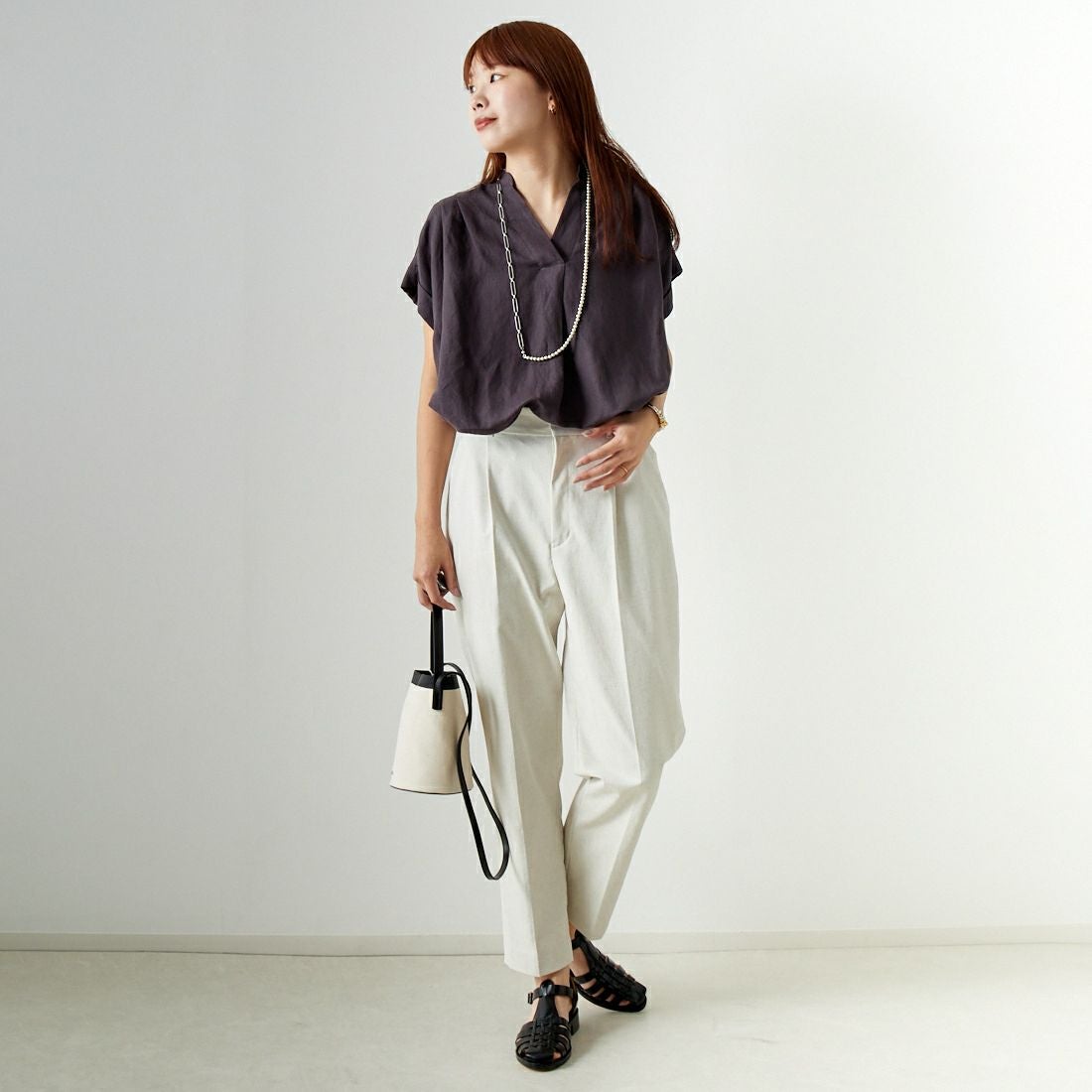 MICA&DEAL [マイカアンドディール] ワンタックパンツ [0124103036] L/BEIGE &&モデル身長：167cm 着用サイズ：38&&