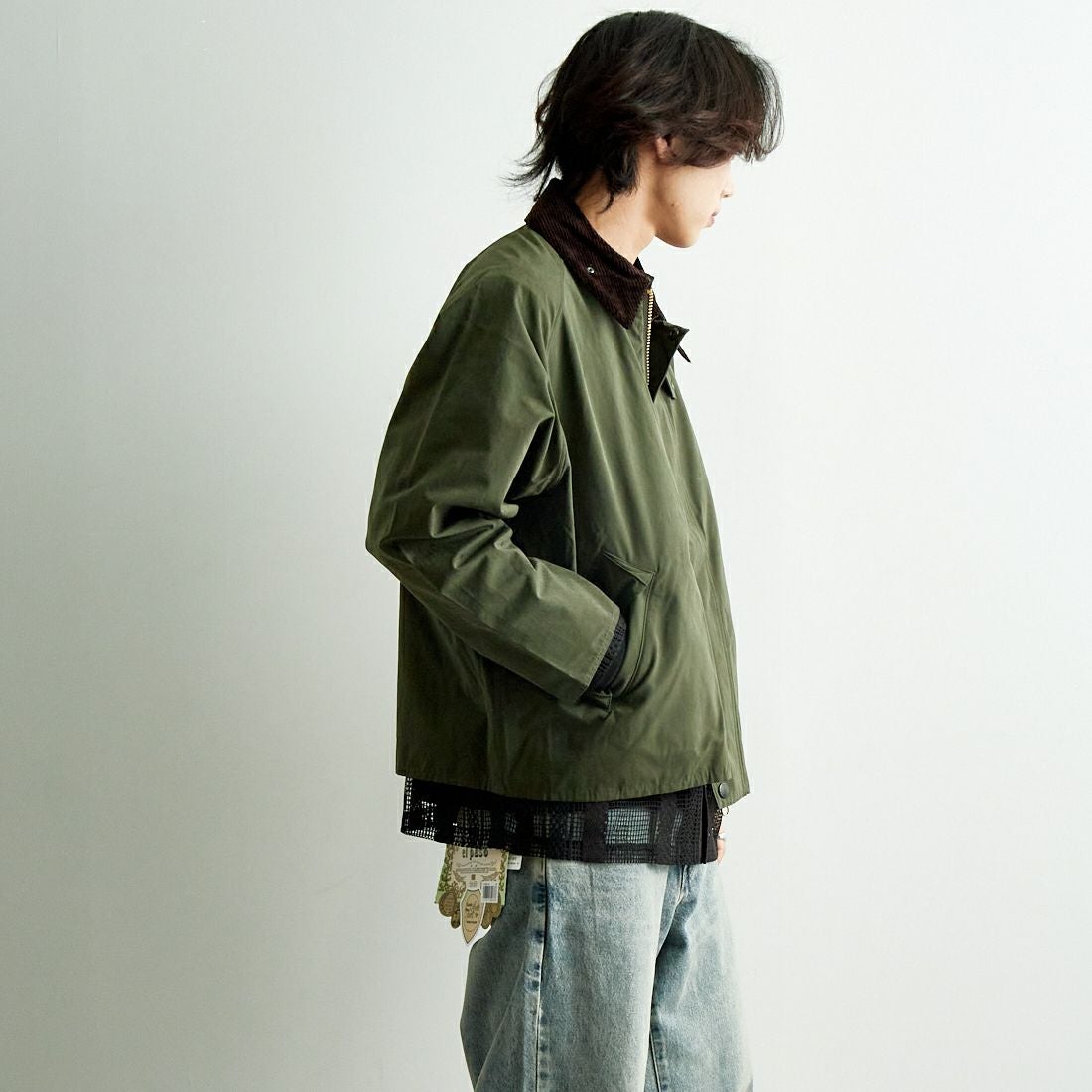 Barbour [バブアー] トランスポート ピーチスキンノンオイルドジャケット [MCA0931] SAGE &&モデル身長：179cm 着用サイズ：38&&