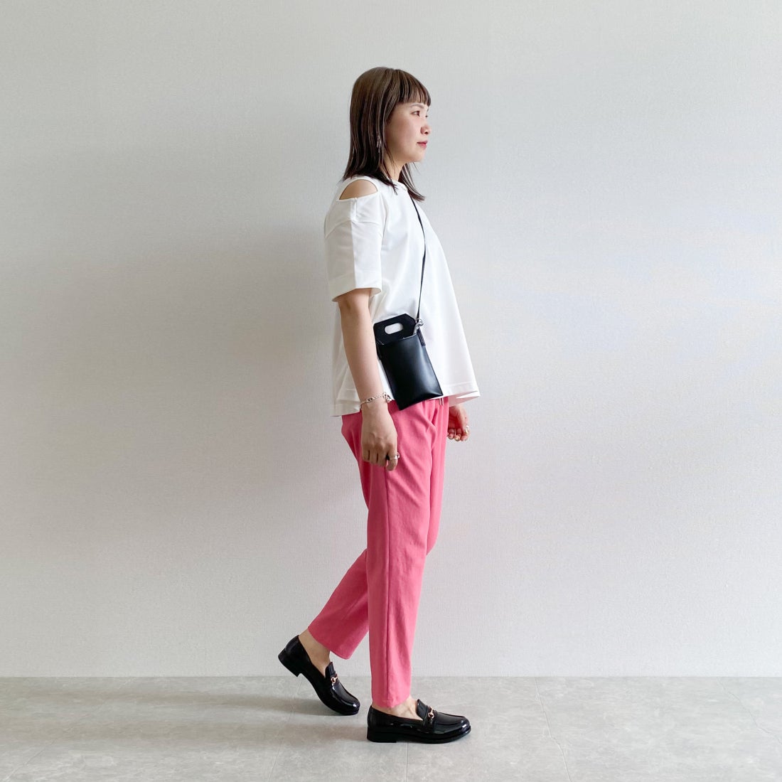 Jeans Factory Clothes [ジーンズファクトリークローズ] シェルタリングドライイージーテーパードパンツ [21241053] 014 ﾋﾟﾝｸ &&モデル身長：165cm 着用サイズ：38&&