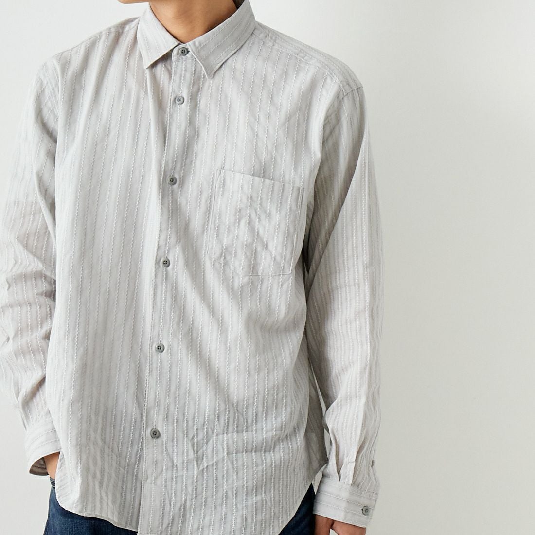 Noir Fabrik [ヌワールファブリック] カラミストライプ ロングスリーブ レギュラーカラーシャツ [JFCM-PS42-01] GREY