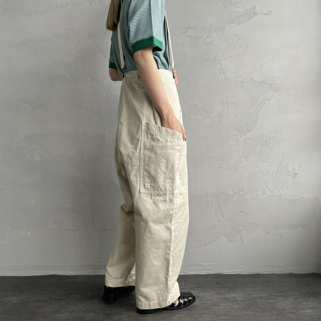 HARVESTY [ハーベスティ] サスペンダーガーデンパンツ [A12402] 31 IVORY&&モデル身長：156cm　着用サイズ：1&&