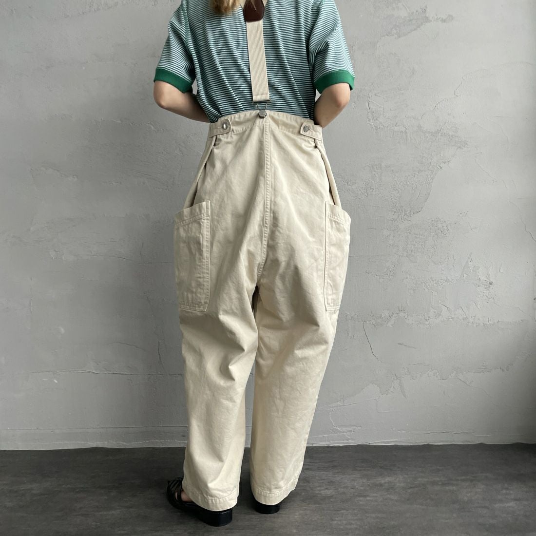 HARVESTY [ハーベスティ] サスペンダーガーデンパンツ [A12402] 31 IVORY&&モデル身長：156cm　着用サイズ：1&&