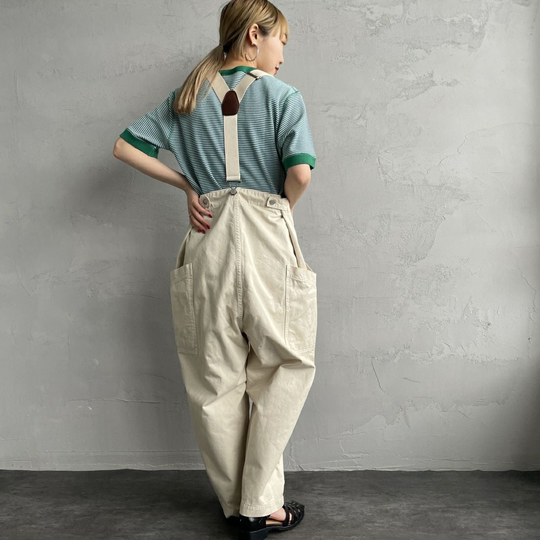 HARVESTY [ハーベスティ] サスペンダーガーデンパンツ [A12402] 31 IVORY&&モデル身長：156cm　着用サイズ：1&&