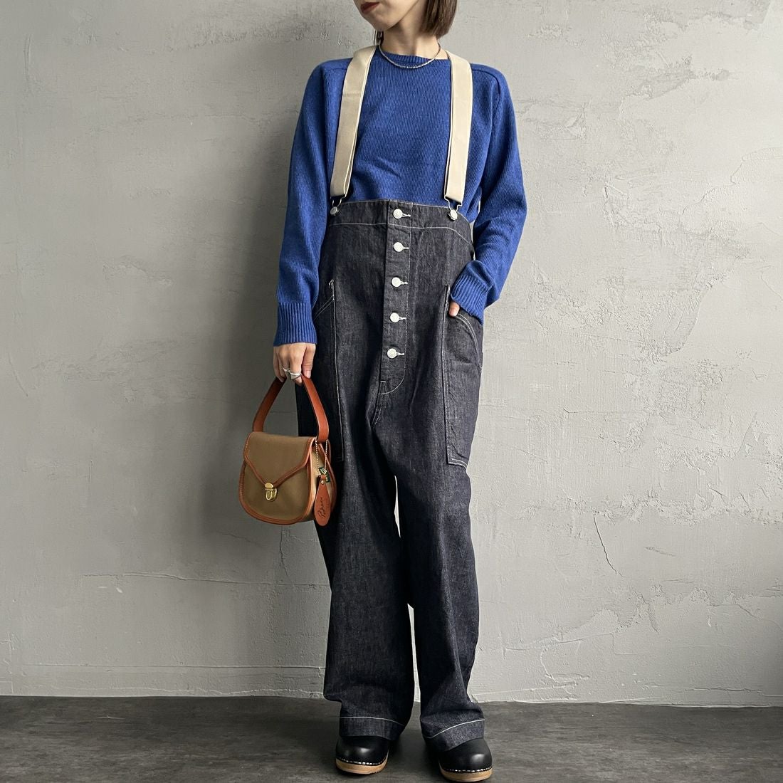 HARVESTY [ハーベスティ] サスペンダーガーデンパンツ [A12401] 98 ONEWASH&&モデル身長：158cm 着用サイズ：1&&