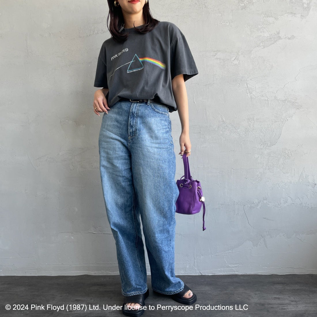 GOOD ROCK SPEED [グッドロックスピード] 別注 PINK FLOYD ロックプリントTシャツ [INTN-007-JF] CHARCOAL&&モデル身長：163cm　着用サイズ：F&&