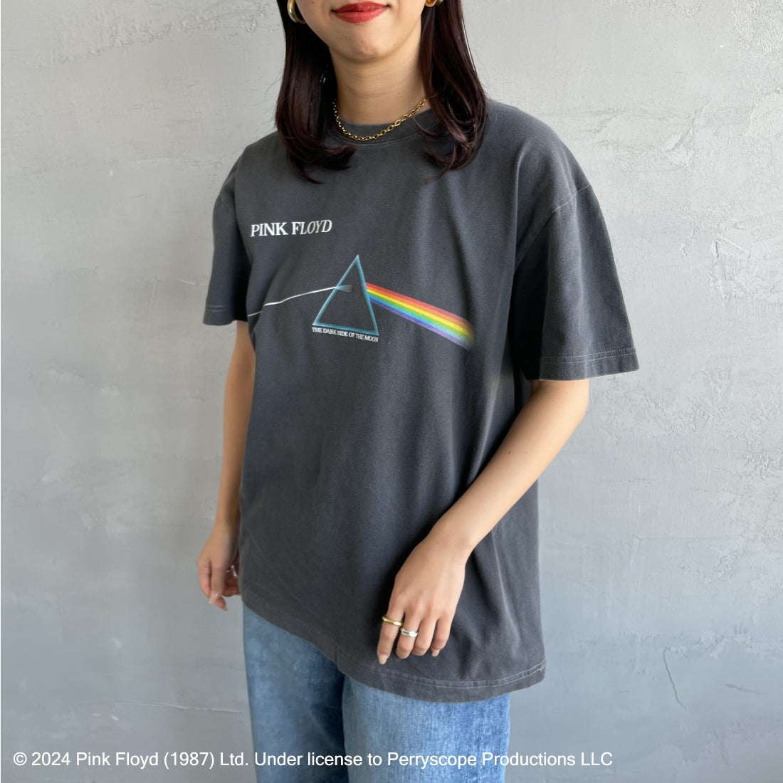 GOOD ROCK SPEED [グッドロックスピード] 別注 PINK FLOYD ロックプリントTシャツ [INTN-007-JF] CHARCOAL&&モデル身長：163cm　着用サイズ：F&&