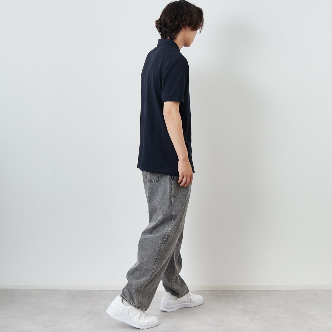 FRED PERRY [フレッドペリー] 鹿の子ポロシャツ [M6000] 608 NAVY&&モデル身長：179cm 着用サイズ：L&&