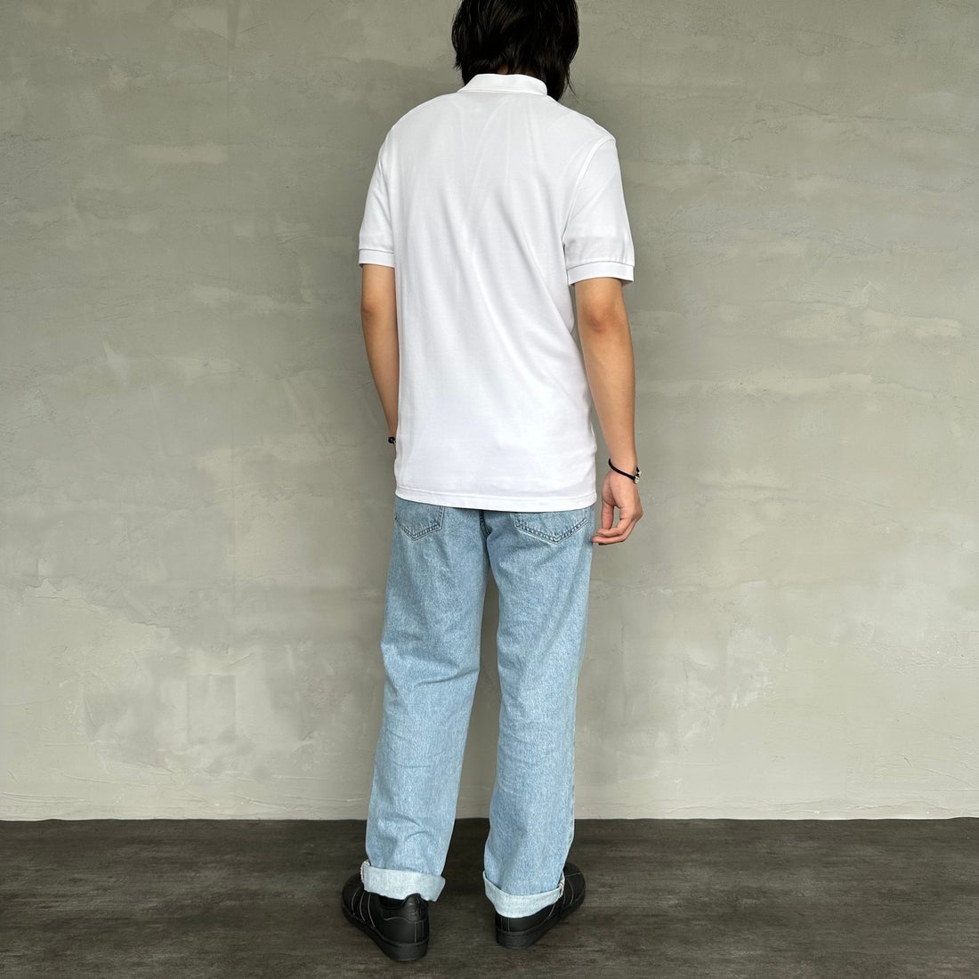 FRED PERRY [フレッドペリー] 鹿の子ポロシャツ [M6000] 100 WHITE &&モデル身長：173cm 着用サイズ：M&&