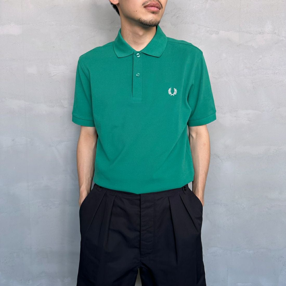 FRED PERRY [フレッドペリー] 鹿の子ポロシャツ [M6000] Y37 LABEL &&モデル身長：168cm 着用サイズ：M&&