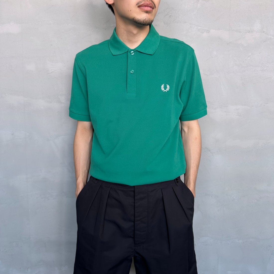 FRED PERRY [フレッドペリー] 鹿の子ポロシャツ [M6000] Y37 LABEL &&モデル身長：168cm 着用サイズ：M&&